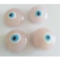 Glass Beads, Hand Crafted,  Flat Round, Eye Beads, Pink, 25mm x 12mm, 2pc