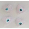 Glass Beads, Hand Crafted, Heart, Eye Beads, Pink, 14mm, 2pc