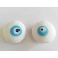 Glass Beads, Hand Crafted, Flat Round, Eye Beads, White, 25mm x 12mm, 2pc