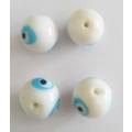 Glass Beads, Hand Crafted, Round, Eye Beads, White, 16mm, 4pc