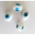 Glass Beads, Hand Crafted, Oval, Eye Beads, White, 17mm x 12mm, 4pc