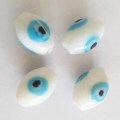 Glass Beads, Hand Crafted, Oval, Eye Beads, White, 16mm x 11mm, 4pc