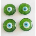 Glass Beads, Hand Crafted, Flat Round, Eye Beads, Green, 25mm x 12mm, 2pc