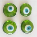 Glass Beads, Hand Crafted, Flat Round, Eye Beads, Green, 20mm x 11mm, 2pc