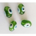 Glass Beads, Hand Crafted, Oval, Eye Beads, Green, 16mm x 11mm, 4pc