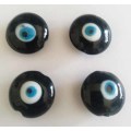 Glass Beads, Hand Crafted, Eye Beads, Flat Round, Black, 20mm x 11mm, 2pc