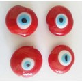 Glass Beads, Hand Crafted, Eye Beads, Flat Round, Red, 25mm x 12mm, 2pc