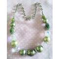 Green Shell Pearls With Clear Crystal Beads, Clay Beads, Rondals Nickel Findings, Toggle Clasp, 46cm