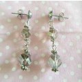 Cristia Earrings, Silver Grey Crystal Beads With Nickel Findings And Studs, 42mm, 1 Pair