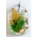 Pendant, Green And Gold, 50mm x 33mm, Handmade Resin Product, Unique, 1pc