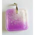 Pendant, White And Purple, Square 40mm x 40mm, Handmade Resin Product, Unique, 1pc