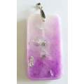 Pendant, Purple With White, Rectangle 64mm x 34mm, Handmade Resin Product, Unique, 1pc