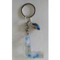 Personal Keyring, Blue Letter `L`, 40mm x ±9mm, Resin Product, Handmade, Unique