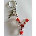 Personal Keyring, Red And Silver Letter `Y`, 40mm x ±9mm, Resin Product, Handmade, Unique