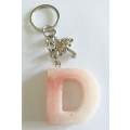 Personal Keyring, Pink And White Letter `D`, 40mm x ±9mm, Resin Product, Handmade, Unique