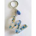Personal Keyring, Blue And Gold Letter `W`, 40mm x ±9mm, Resin Product, Handmade, Unique