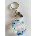 Personal Keyring, Blue And White Letter `C`, 40mm x ±9mm, Resin Product, Handmade, Unique