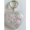 Personal Keyring, Heart, Pink And Silver, Size 48mm, Resin Product, Handmade, Unique