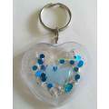 Personal Keyring, Heart, Blue And Silver, Size 48mm, Resin Product, Handmade, Unique