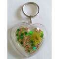 Personal Keyring, Heart, Green And Bronze, Size 48mm, Resin Product, Handmade, Unique
