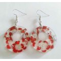 Earrings, Red And Silver, Nickel, Shepherds Hook, 62mm, Handmade Resin Product, Unique, 2pc