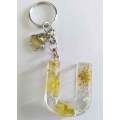 Personal Keyring, Letter `U`, Yellow And Silver, Size 40mm x ±9mm, Resin Product, Handmade, Unique