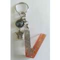 Personal Keyring, Letter `V`, Silver And Orange, Size 40mm x ±9mm, Resin Product, Handmade, Unique