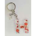 Personal Keyring, Letter `H`, Red, Size 40mm x ±9mm, Resin Product, Handmade, Unique