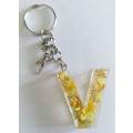 Personal Keyring, Letter `V`, Yellow, Size 40mm x ±9mm, Resin Product, Handmade, Unique