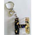 Personal Keyring, Letter `H`, Black And Gold, Size 40mm x ±9mm, Resin Product, Handmade, Unique