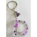 Personal Keyring, Letter `D`, Purple And Silver, Size 40mm x ±9mm, Resin Product, Handmade, Unique