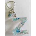 Personal Keyring, Letter `Z`, Shades Of Blue, Size 40mm x ±9mm, Resin Product, Handmade, Unique