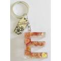 Personal Keyring, Letter `E`, Orange, Size 40mm x ±9mm, Resin Product, Handmade, Unique