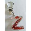 Personal Keyring, Letter `Z`, Red And Silver, Size 40mm x ±9mm, Resin Product, Handmade, Unique