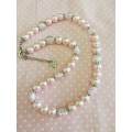 Perrine Necklace, Pink Glass Pearls And Glass Beads, Nickel Findings, Lobster Clasp, 46cm + 5cm Ext