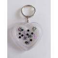 Keyring, Heart, Black With Purple Butterflies, Size 48mm, Resin Product, Handmade, Unique