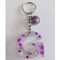Personal Keyring, Letter `G`, Purple And Silver, Size 40mm x ±9mm, Resin Product, Handmade, Unique