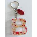 Personal Keyring, Letter `B`, Red And Gold, Size 40mm x ±9mm, Resin Product, Handmade, Unique