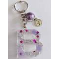 Personal Keyring, Letter `B`, Purple And Silver, Size 40mm x ±9mm, Resin Product, Handmade, Unique