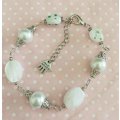 Perrine Bracelets, White Glass Pearls And Glass Beads, Nickel Findings, Lobster Clasp, 22cm + 5cm Ex