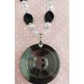 Cristia Necklace, Black Beads With Clear Crystal Beads, Black Pendant, Lobster Clasp, 42cm + 5cm