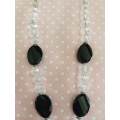 Cristia Necklace, Black Beads With Clear Crystal Beads, Black Pendant, Lobster Clasp, 42cm + 5cm