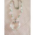 Mistique Necklace, White & Clear Glass Beads & Clear Glass Heart Pendant, Toggle Clasp, 44cm, 1pc