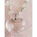 Mistique Necklace, White & Clear Glass Beads & Clear Glass Heart Pendant, Toggle Clasp, 44cm, 1pc