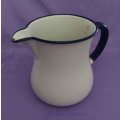 White And Dark Blue Enamel Water / Milk Jug, Chip Marks, 1300ml, See Photo`s For More Info
