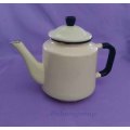 Cream And Black Enamel Coffee / Tea Pot, Chip Marks, 1000ml, See Photo`s For More Info