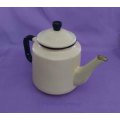 Cream And Black Enamel Coffee / Tea Pot, Chip Marks, 1000ml, See Photo`s For More Info