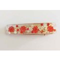 Hair Clips, Rectangle, Red With Silver, Size 72mm x 15mm, Resin Product, Handmade, Unique