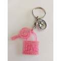 Personal Keyring, Lock And Key, Pink Glitter, Size 43mm, Resin Product, Handmade, Unique