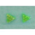 Earrings, Triangle, Green, Stud, 10mm Diameter, Handmade Resin Product, Unique